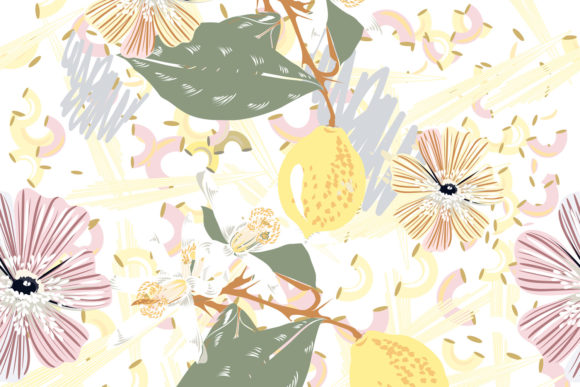 Abstract Vector Pattern Lemon Flowers