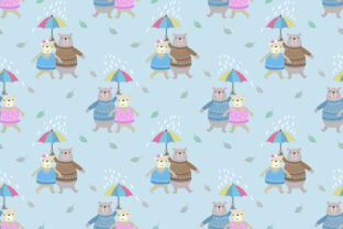Cute Couple Bear in the Rain Pattern