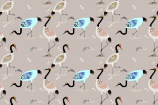 Herons Bird in Pond Seamless Pattern